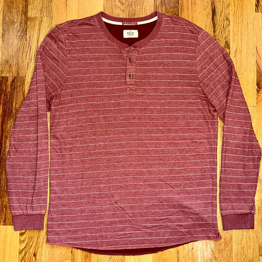 Marine Layer Men’s L Double Knit Henley in Raisin